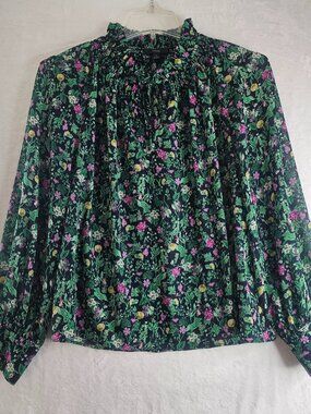 J. Crew Women Drapey Tie-Neck Ruffle Top Multicolor Garden Floral Size L Blouse